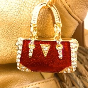 Red Silver Rhinestones Gold double handled purse charm key chain NWOT